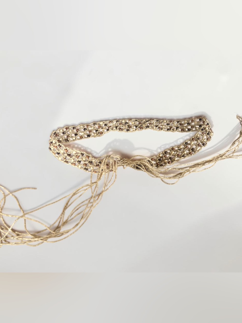 Y2K Beaded Macrame Hip Belt Cream Fringe Tie Sash Boho Festival
